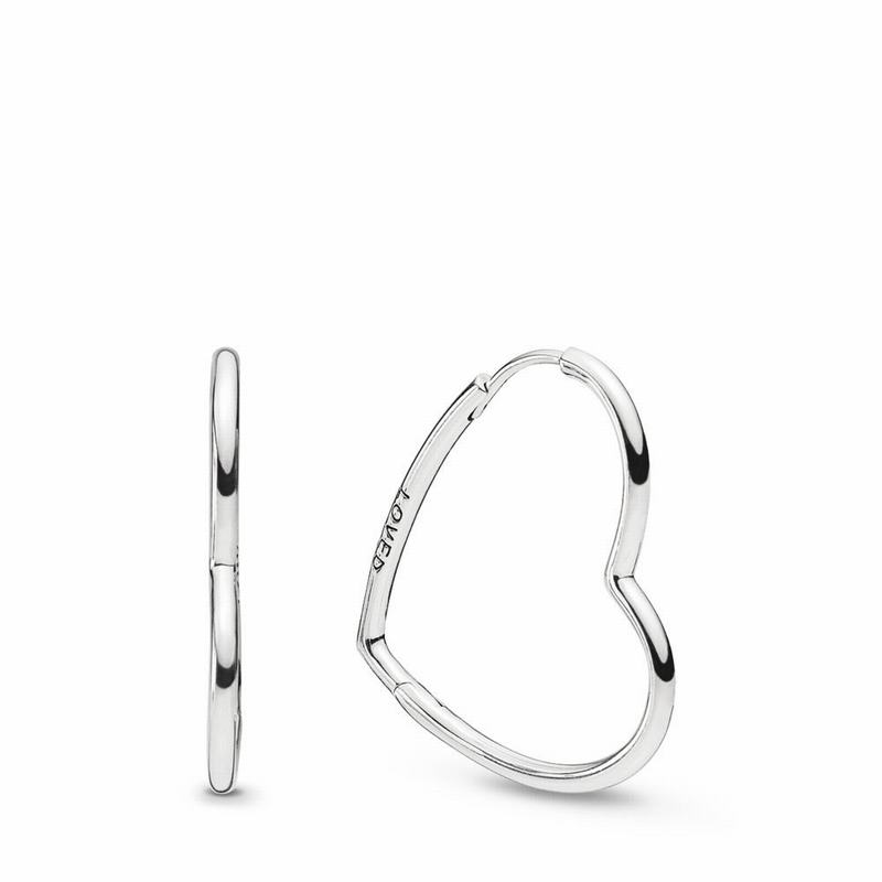 Pandora Asymmetric Hearts Of Love Hoop Earrings Small - Sterling Silver - Canada | HV2324HN